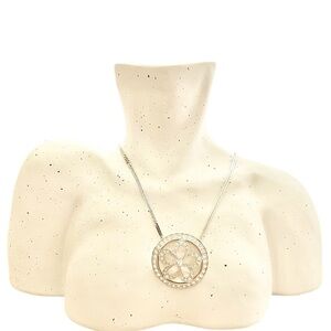 Vintage Monet Silver Mother of Pearl Crystal Link Chain Necklace